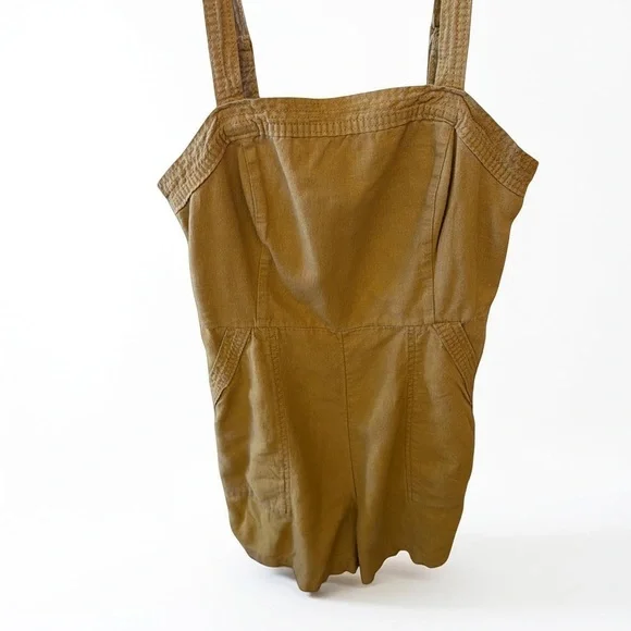 Old Navy M Mustard Jumper Wide Strap Deep Pockets Boho Utility Back Smocking - Picture 3 of 16